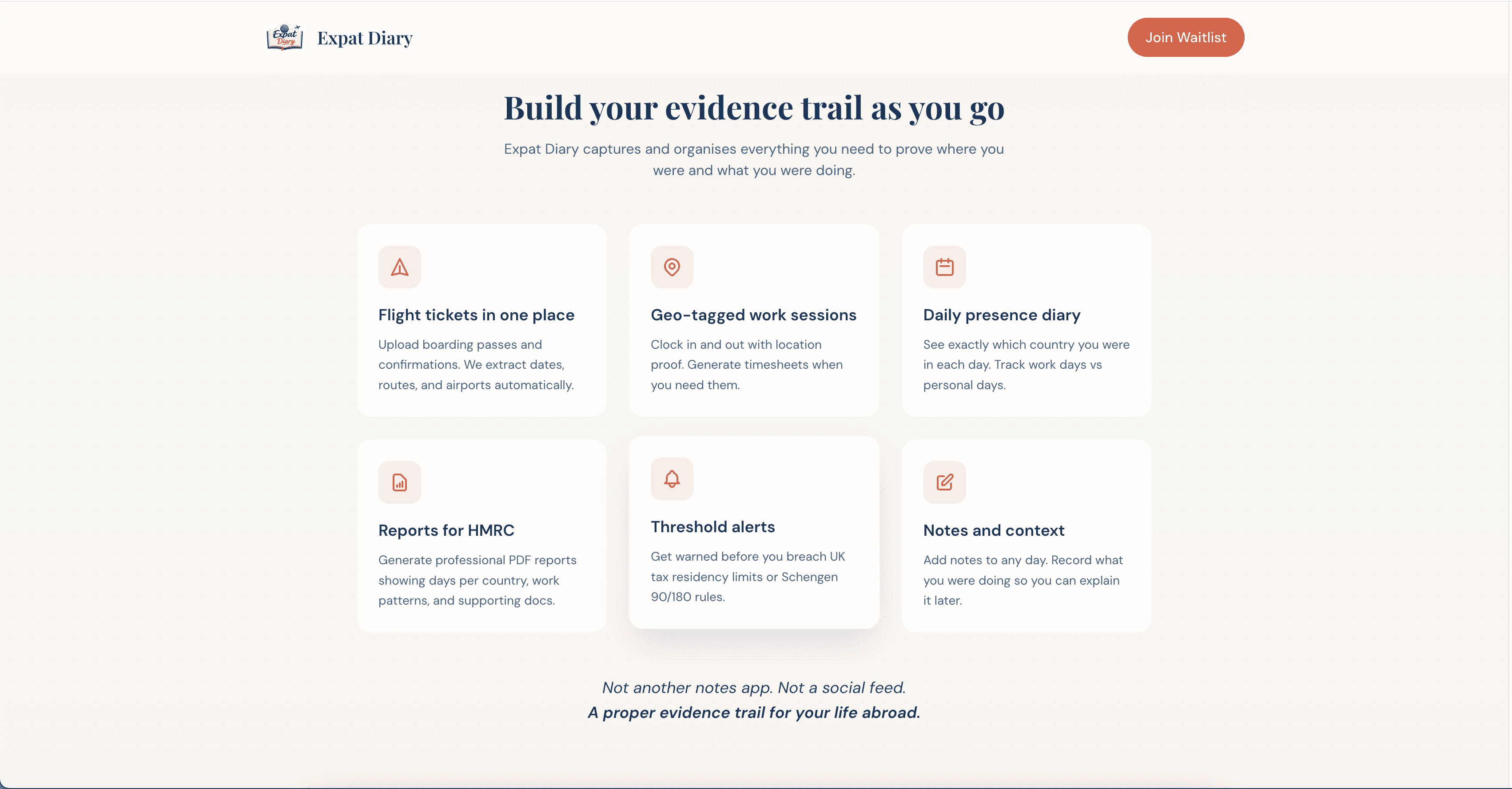 Expat Diary travel records screen